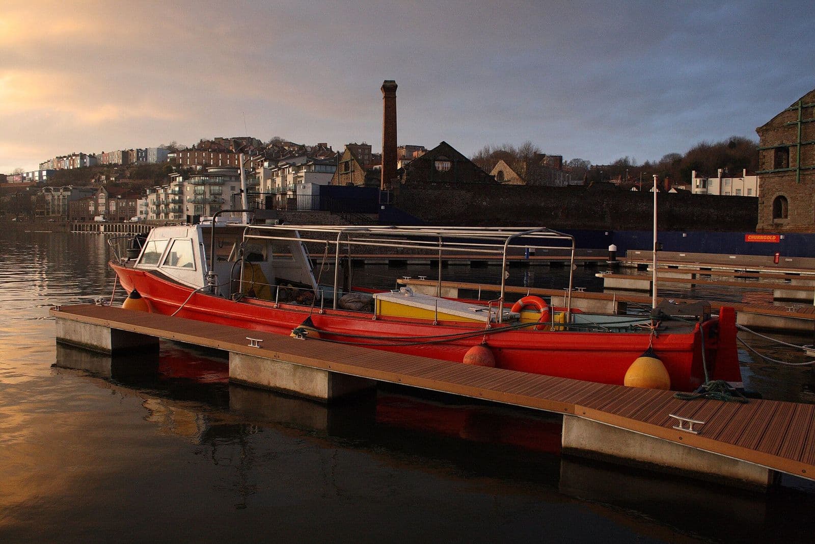 Bristol harbourside with boats moored along the quay
