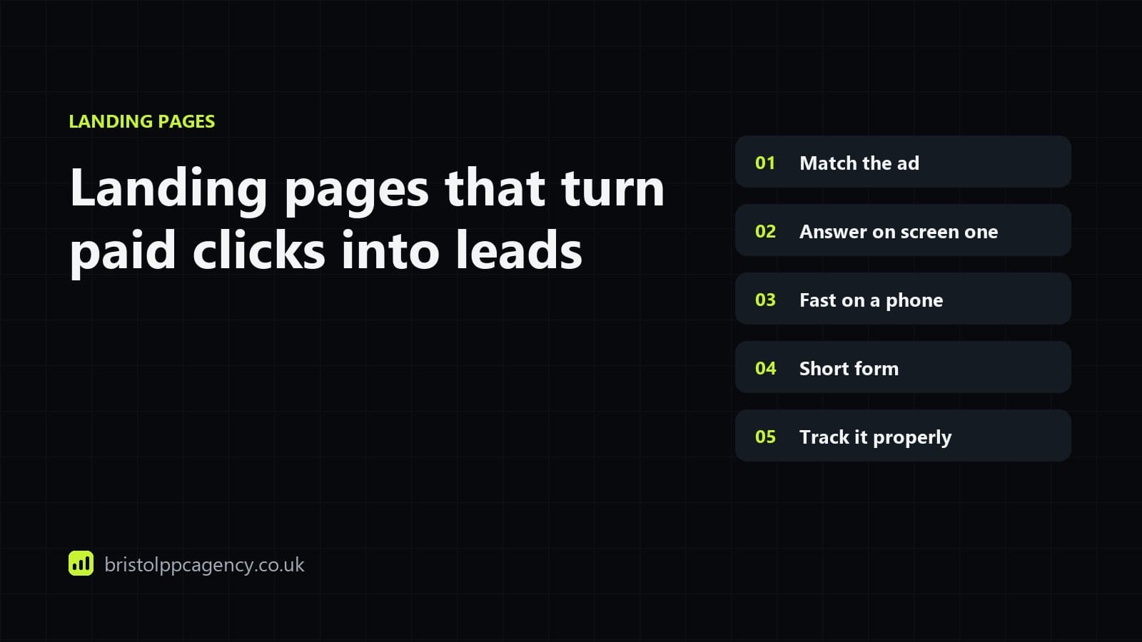 Wireframe of a PPC landing page: headline matching the ad, proof, a short form and a phone number